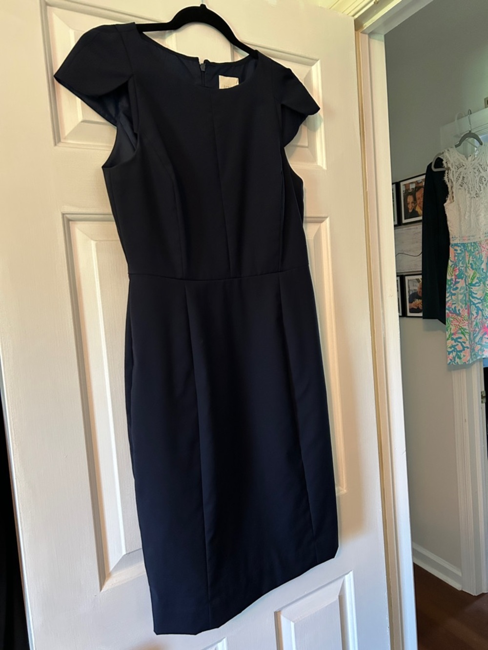 J. Crew Navy Cap-Sleeve Midi Sheath Dress